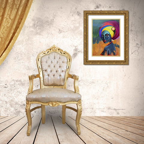 Queen 2 (Gele Series) Gold Ornate Wood Framed Art Print with Double Matting by Debas, Adetoro