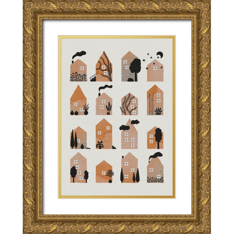 Tiny Houses #2 Gold Ornate Wood Framed Art Print with Double Matting by Galitsyna, Alisa