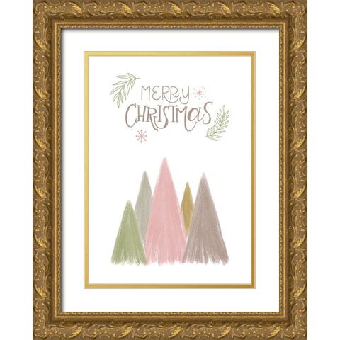 Merry Christmas Trees 1 Gold Ornate Wood Framed Art Print with Double Matting by N., Kristina