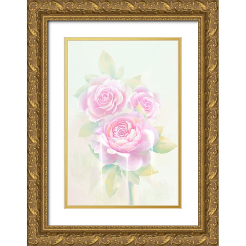 Rose Hologram Gold Ornate Wood Framed Art Print with Double Matting by Thai, Xuan