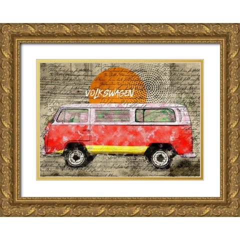 Volkswagen vw combi red Gold Ornate Wood Framed Art Print with Double Matting by Lembayung Senja Studio