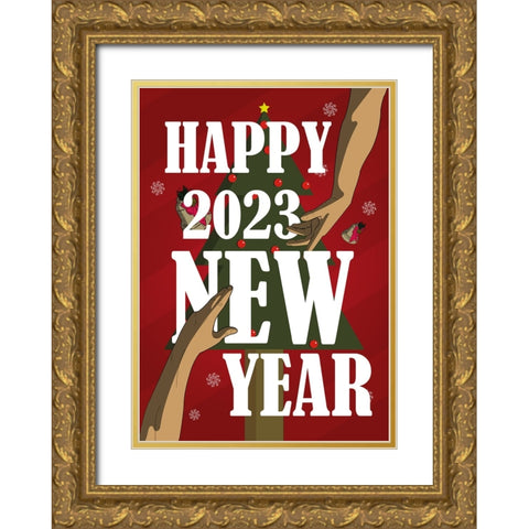 Happy New Year Soulmate Gold Ornate Wood Framed Art Print with Double Matting by Elmoudden, Omar
