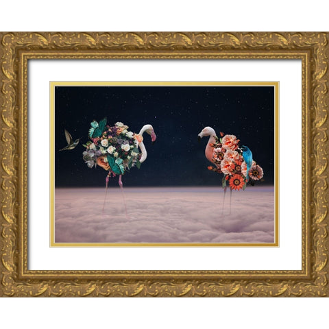Flamingos Gold Ornate Wood Framed Art Print with Double Matting by Zhividze, Salome