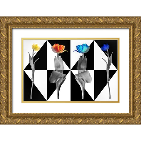 PopArt Tulips Gold Ornate Wood Framed Art Print with Double Matting by Ruckert, Stephan