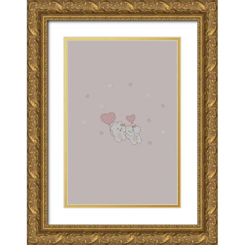 Kawaii Bunny Gold Ornate Wood Framed Art Print with Double Matting by Thai, Xuan