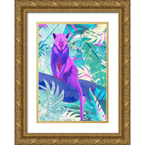 Pink Panther in the neon jungle Gold Ornate Wood Framed Art Print with Double Matting by Manovski, Sarah