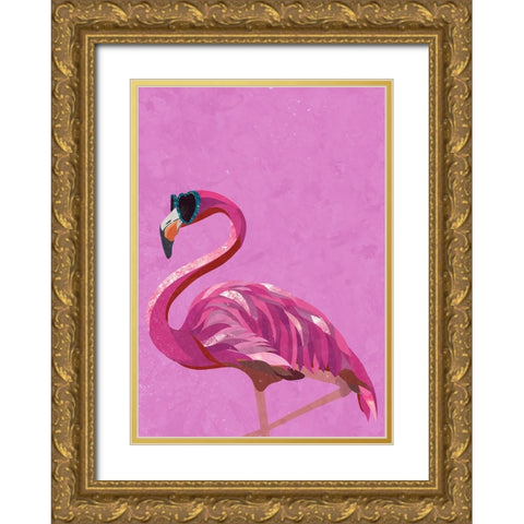 Magenta Metallic Flamingo Gold Ornate Wood Framed Art Print with Double Matting by Manovski, Sarah