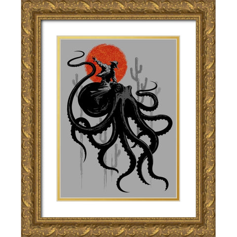 Riding The Octopus Gold Ornate Wood Framed Art Print with Double Matting by Lawless, Adam