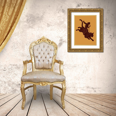 Rodeo Cat Gold Ornate Wood Framed Art Print with Double Matting by Lawless, Adam
