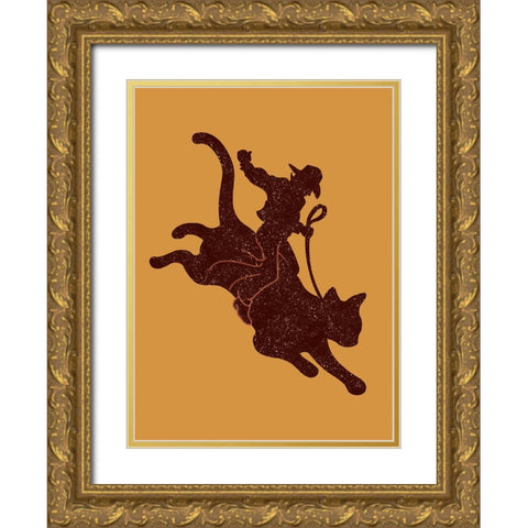 Rodeo Cat Gold Ornate Wood Framed Art Print with Double Matting by Lawless, Adam