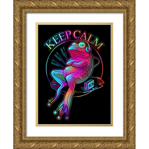 Frog Loves Music Gold Ornate Wood Framed Art Print with Double Matting by Lawless, Adam