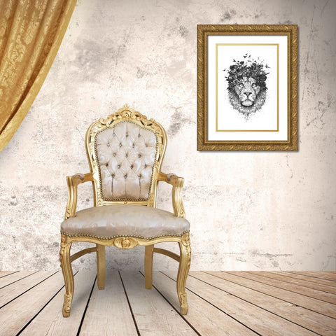 Floral lion (bw) Gold Ornate Wood Framed Art Print with Double Matting by Solti, Balazs