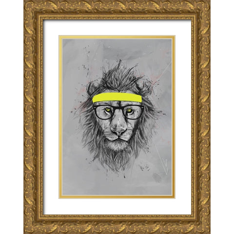 Hipster lion Gold Ornate Wood Framed Art Print with Double Matting by Solti, Balazs
