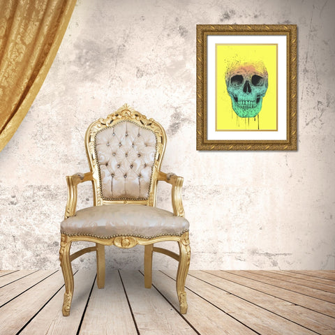 Pop Art Skull Gold Ornate Wood Framed Art Print with Double Matting by Solti, Balazs