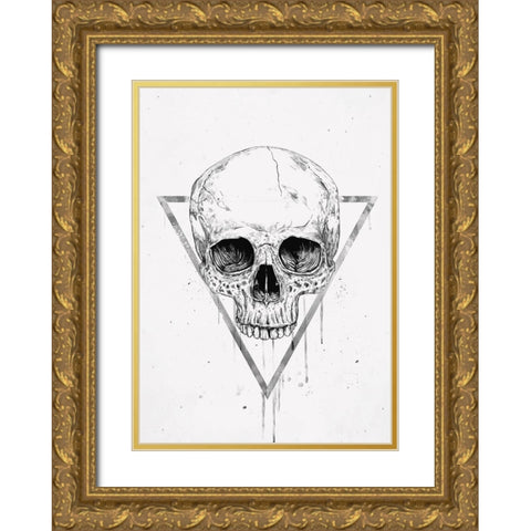 Skull in a triangle (bw) Gold Ornate Wood Framed Art Print with Double Matting by Solti, Balazs