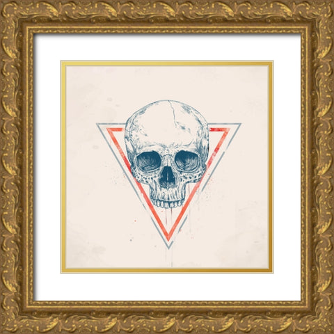 Skull in triangles Gold Ornate Wood Framed Art Print with Double Matting by Solti, Balazs