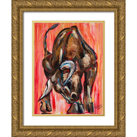 Bull Gold Ornate Wood Framed Art Print with Double Matting by Florea, Simona
