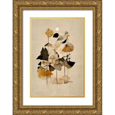 Flowers And Sun Gold Ornate Wood Framed Art Print with Double Matting by Treechild