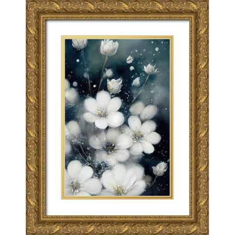 Frozen Flowers Gold Ornate Wood Framed Art Print with Double Matting by Treechild