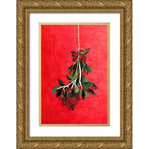 Painted Mistletoe Gold Ornate Wood Framed Art Print with Double Matting by Treechild
