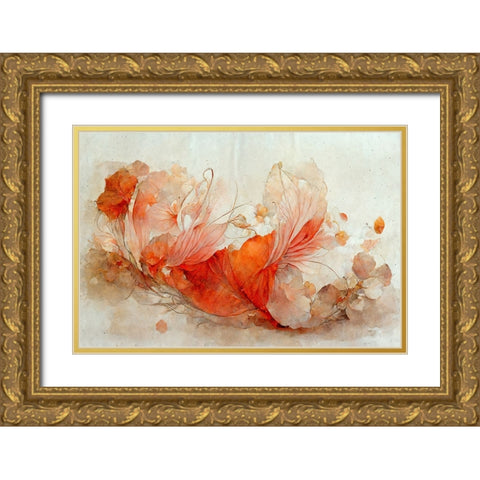 Persian Red Flowers Gold Ornate Wood Framed Art Print with Double Matting by Treechild