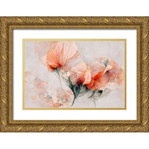 Wild Flowers On Beige Background Gold Ornate Wood Framed Art Print with Double Matting by Treechild