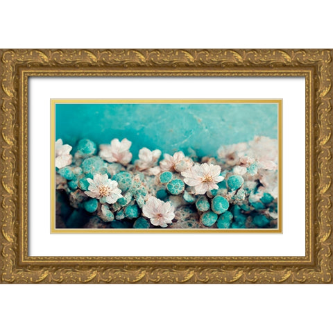 Turquoise Buds Gold Ornate Wood Framed Art Print with Double Matting by Treechild