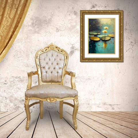Water Lilies Gold Ornate Wood Framed Art Print with Double Matting by Treechild
