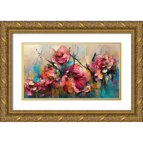Wild Rough Roses Gold Ornate Wood Framed Art Print with Double Matting by Treechild
