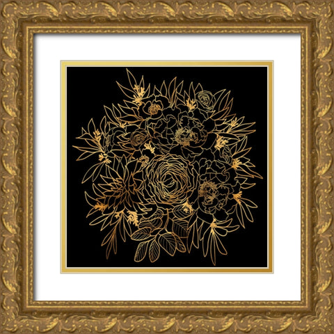 Nanette bouquet in gold and black Gold Ornate Wood Framed Art Print with Double Matting by Laiz Blursbyai, Rosana