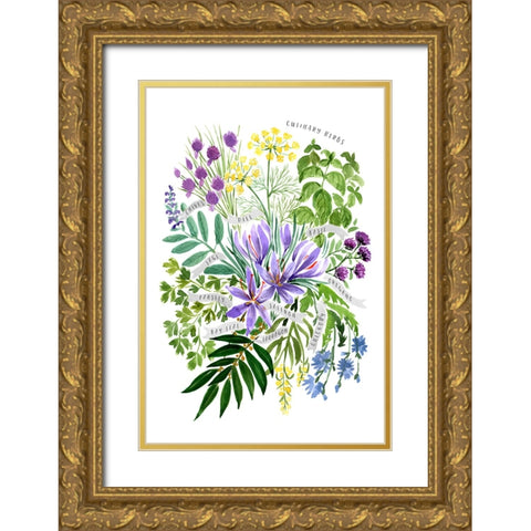 Culinary herbs Gold Ornate Wood Framed Art Print with Double Matting by Laiz Blursbyai, Rosana