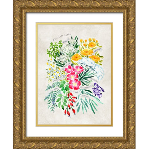Medicinal herbs in vintage gray Gold Ornate Wood Framed Art Print with Double Matting by Laiz Blursbyai, Rosana
