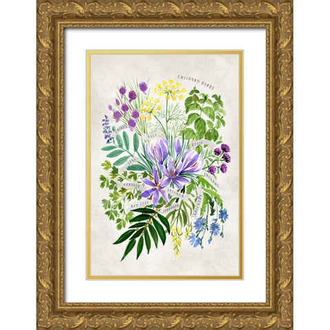 Culinary herbs in vintage gray Gold Ornate Wood Framed Art Print with Double Matting by Laiz Blursbyai, Rosana