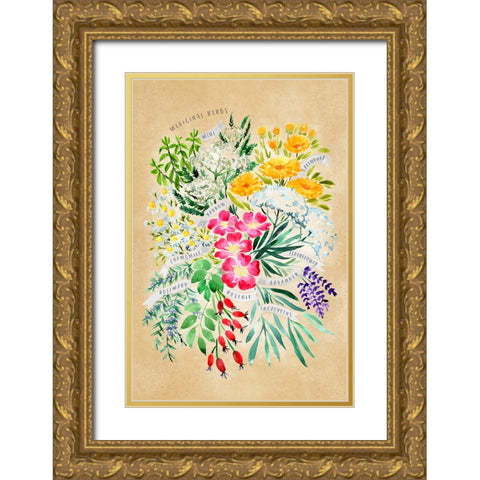 Medicinal herbs in vintage sepia Gold Ornate Wood Framed Art Print with Double Matting by Laiz Blursbyai, Rosana