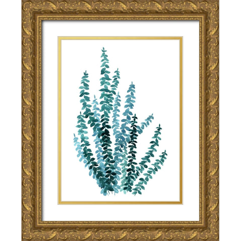 Watercolor eucalyptus branch in teal Gold Ornate Wood Framed Art Print with Double Matting by Laiz Blursbyai, Rosana
