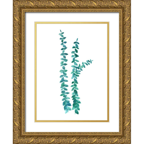 Watercolor eucalyptus branches in teal Gold Ornate Wood Framed Art Print with Double Matting by Laiz Blursbyai, Rosana