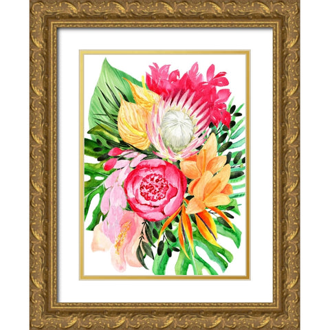 Celia tropical bouquet Gold Ornate Wood Framed Art Print with Double Matting by Laiz Blursbyai, Rosana