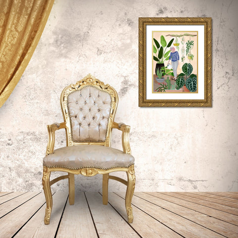 My home jungle in coral Gold Ornate Wood Framed Art Print with Double Matting by Laiz Blursbyai, Rosana