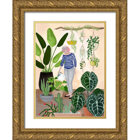My home jungle in coral Gold Ornate Wood Framed Art Print with Double Matting by Laiz Blursbyai, Rosana