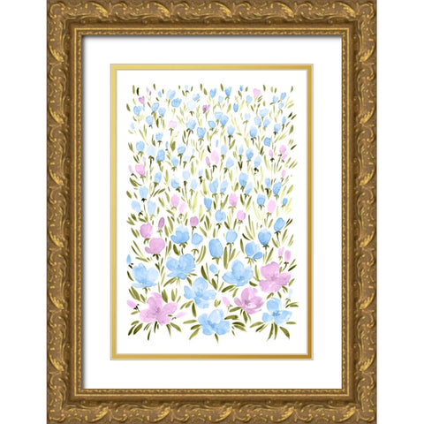 Field of purple and blue flowers Gold Ornate Wood Framed Art Print with Double Matting by Laiz Blursbyai, Rosana