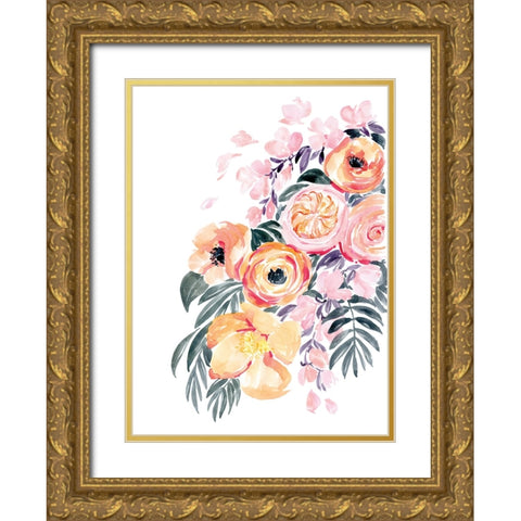 Danette bouquet in coral Gold Ornate Wood Framed Art Print with Double Matting by Laiz Blursbyai, Rosana