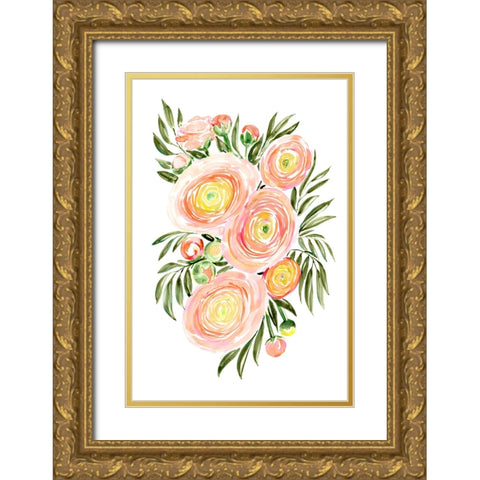 Savanna bouquet of coral ranunculus Gold Ornate Wood Framed Art Print with Double Matting by Laiz Blursbyai, Rosana