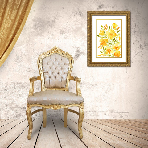 Watercolor California poppies quad 1 Gold Ornate Wood Framed Art Print with Double Matting by Laiz Blursbyai, Rosana