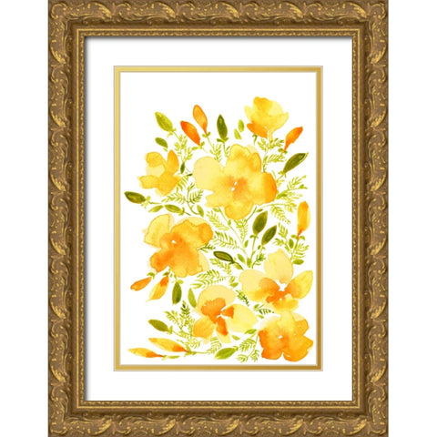 Watercolor California poppies quad 1 Gold Ornate Wood Framed Art Print with Double Matting by Laiz Blursbyai, Rosana