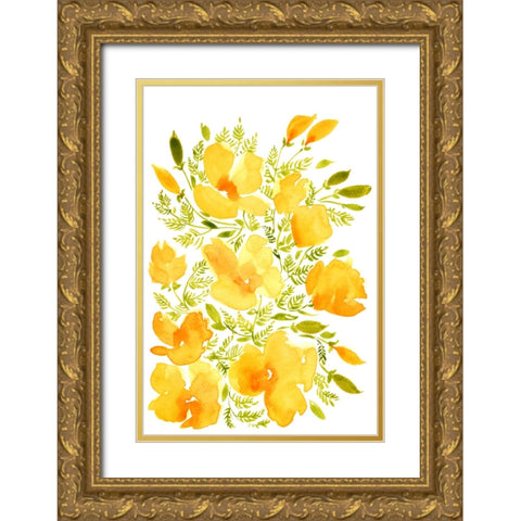 Watercolor California poppies quad 2 Gold Ornate Wood Framed Art Print with Double Matting by Laiz Blursbyai, Rosana