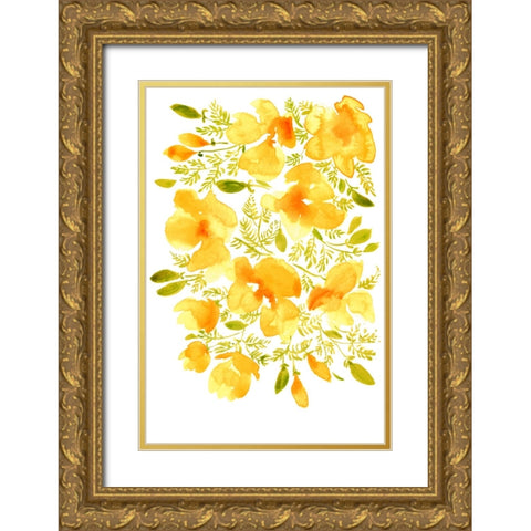 Watercolor California poppies quad 3 Gold Ornate Wood Framed Art Print with Double Matting by Laiz Blursbyai, Rosana