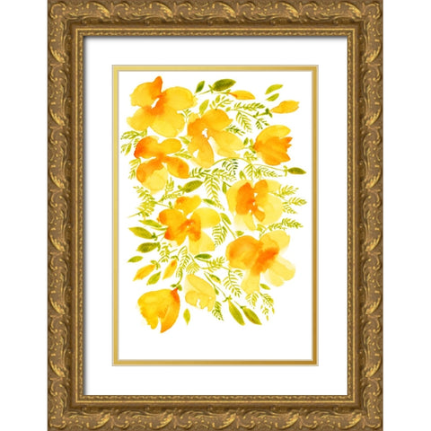 Watercolor California poppies quad 4 Gold Ornate Wood Framed Art Print with Double Matting by Laiz Blursbyai, Rosana