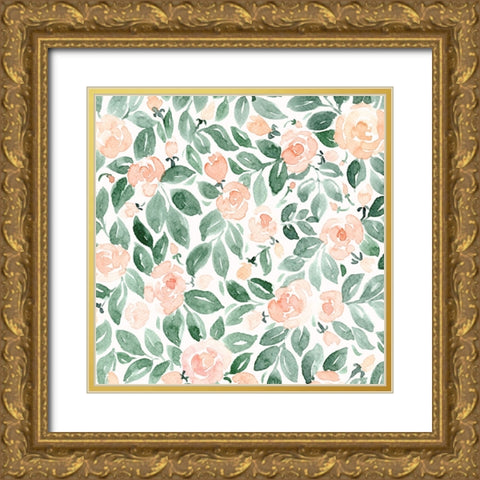 Miriam flowers in coral Gold Ornate Wood Framed Art Print with Double Matting by Laiz Blursbyai, Rosana
