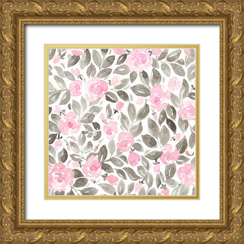 Miriam flowers in pink Gold Ornate Wood Framed Art Print with Double Matting by Laiz Blursbyai, Rosana