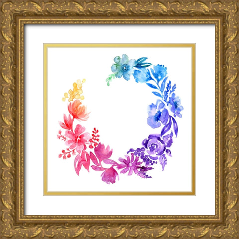 Ombre watercolor wreath Gold Ornate Wood Framed Art Print with Double Matting by Laiz Blursbyai, Rosana